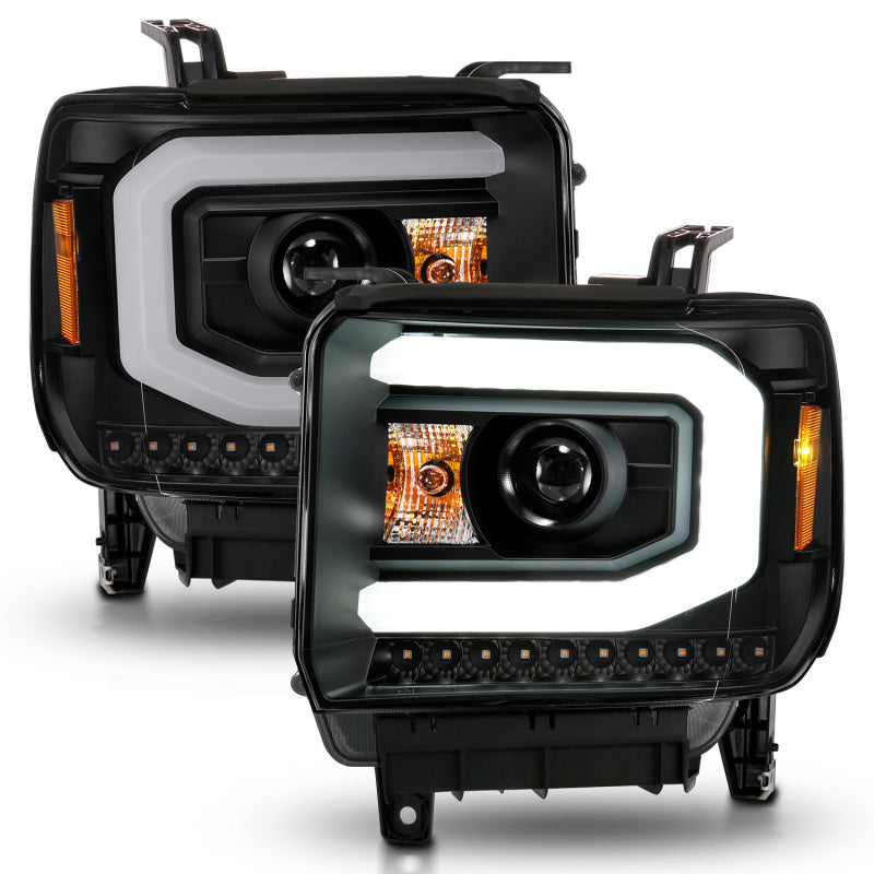 ANZO 2014-2015 GMC Sierra 1500 Projector Headlights w/ Light Bar Black Housing (Halogen Type) - 111513
