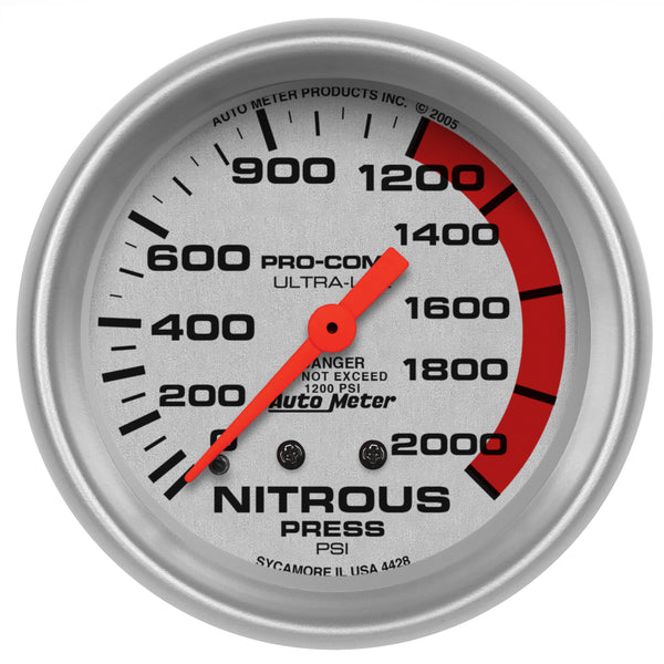 AutoMeter Gauge Nitrous Pressure 2-5/8in. 2000PSI Mechanical Ultra-Lite - 4428