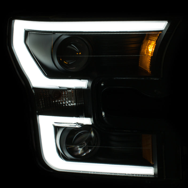 ANZO 2015-2016 Ford F-150 Projector Headlights w/ Plank Style Design Black w/ Amber - 111347
