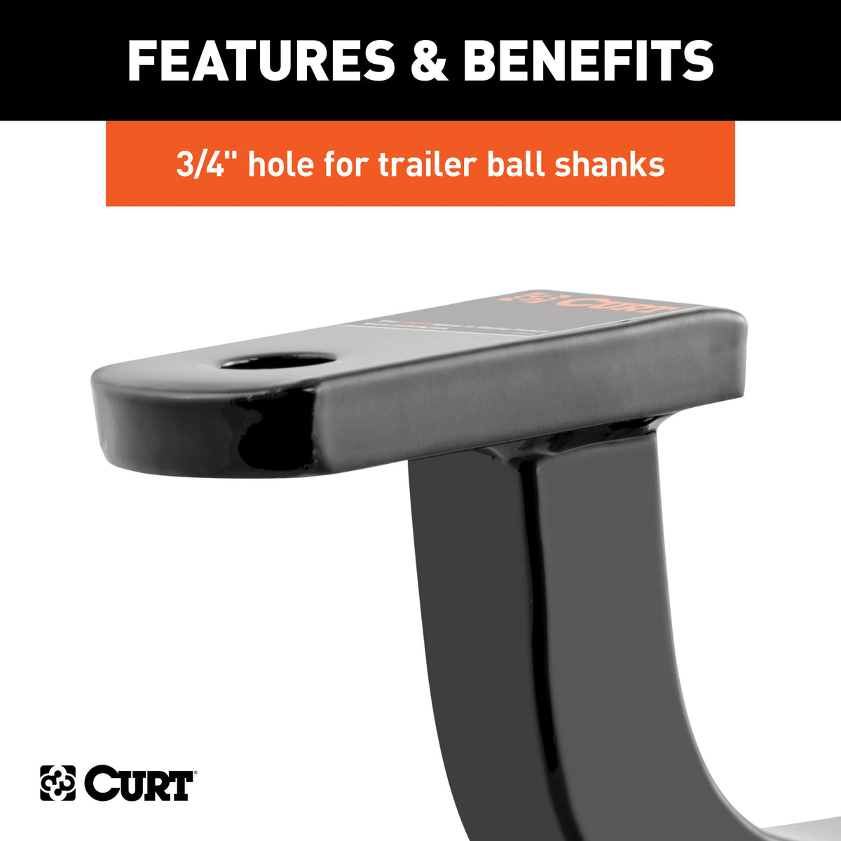 CURT 45024 Class 1 Trailer Hitch Ball Mount, Fits 1-1/4-Inch Receiver, 2,000 lbs, 3/4-Inch Hole, 5-Inch Rise