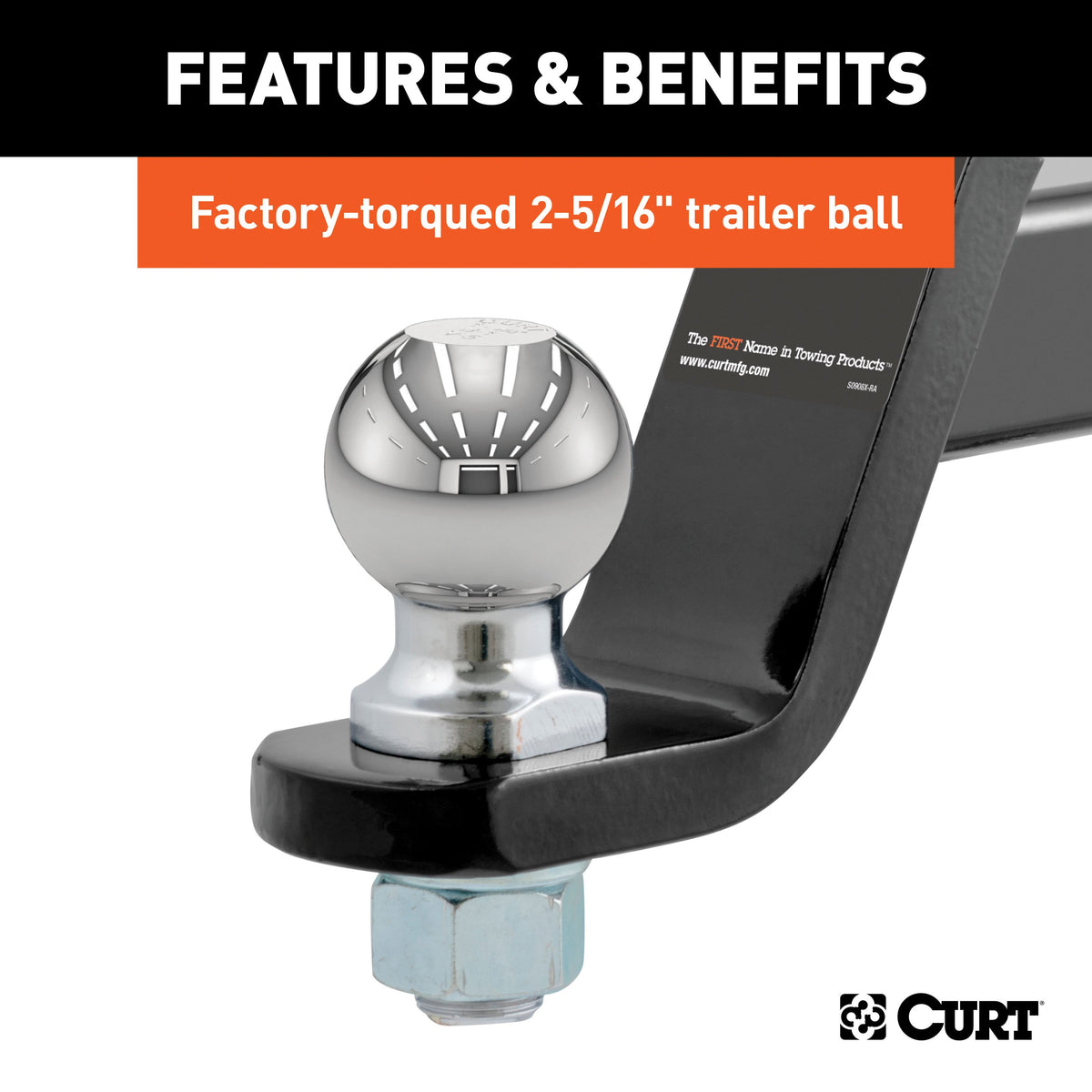 CURT 45042 Trailer Hitch Mount with 2-5/16-Inch Ball & Pin, Fits 2-Inch Receiver, 7,500 lbs, 4-Inch Drop