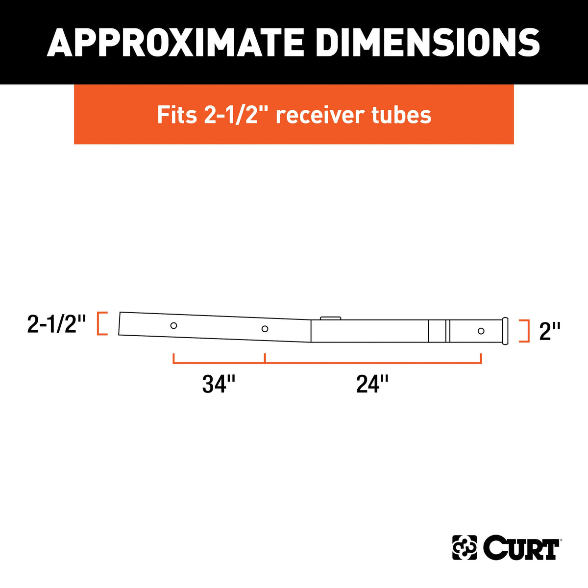 CURT 45048 Trailer Hitch Receiver Adapter Reducer, 2-1/2 to 2-Inch, 34-In Extension, 4,500 lbs