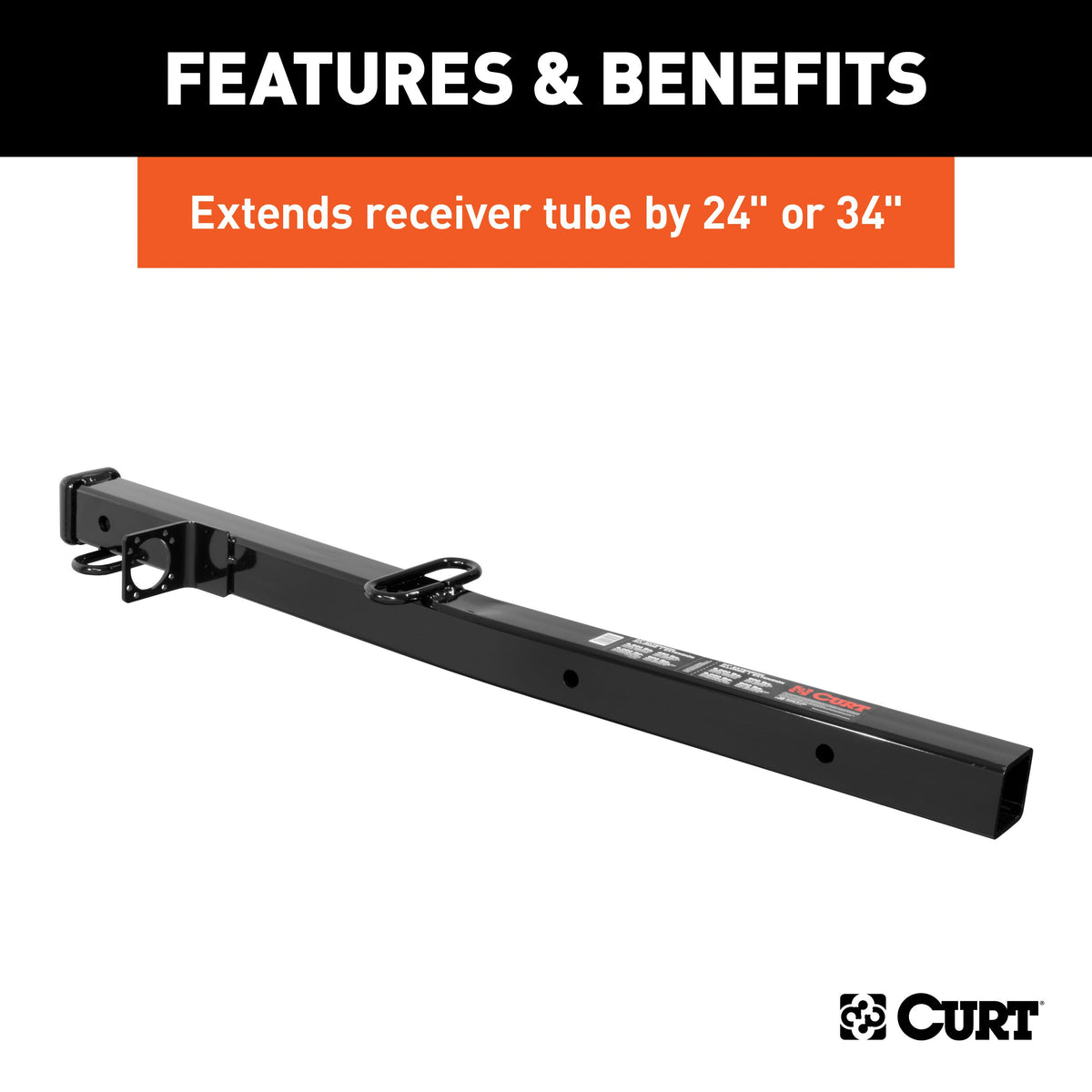 CURT 45048 Trailer Hitch Receiver Adapter Reducer, 2-1/2 to 2-Inch, 34-In Extension, 4,500 lbs