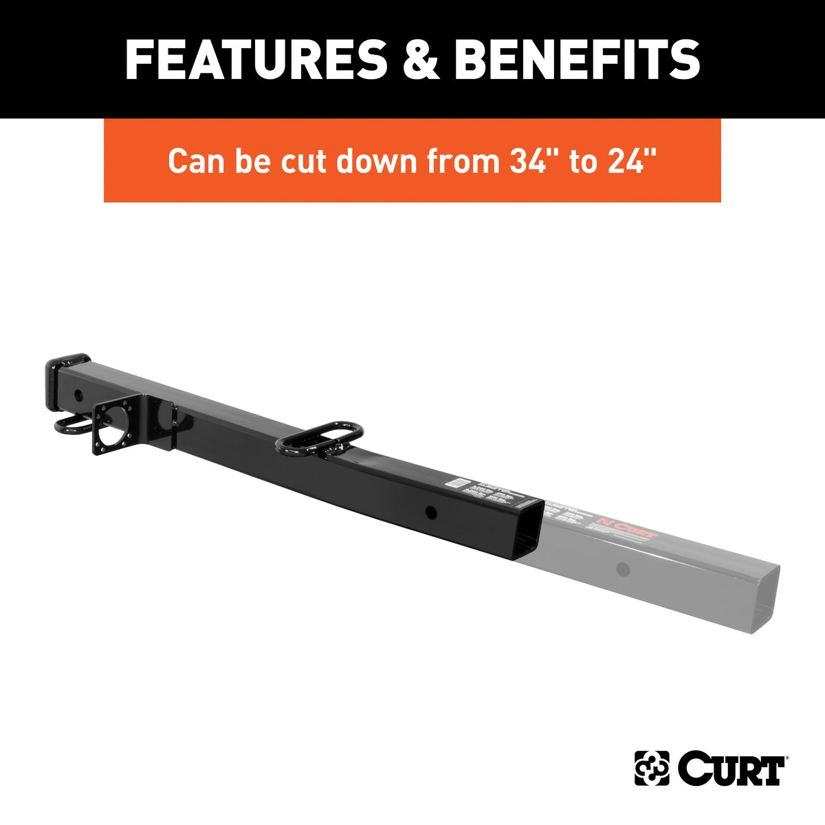CURT 45048 Trailer Hitch Receiver Adapter Reducer, 2-1/2 to 2-Inch, 34-In Extension, 4,500 lbs