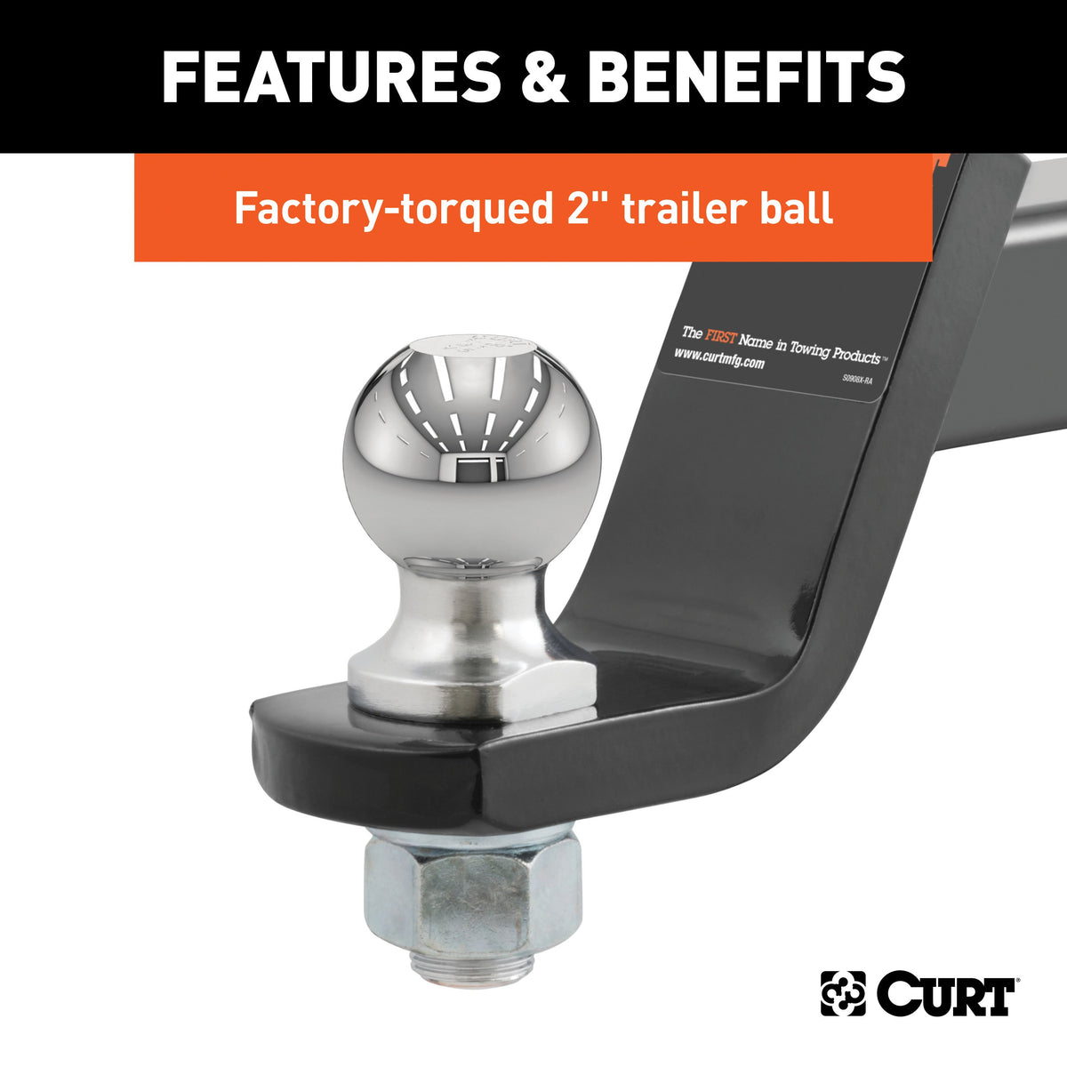 CURT 45056 Trailer Hitch Mount with 2-Inch Ball & Pin, Fits 2-In Receiver, 7,500 lbs, 4-Inch Drop
