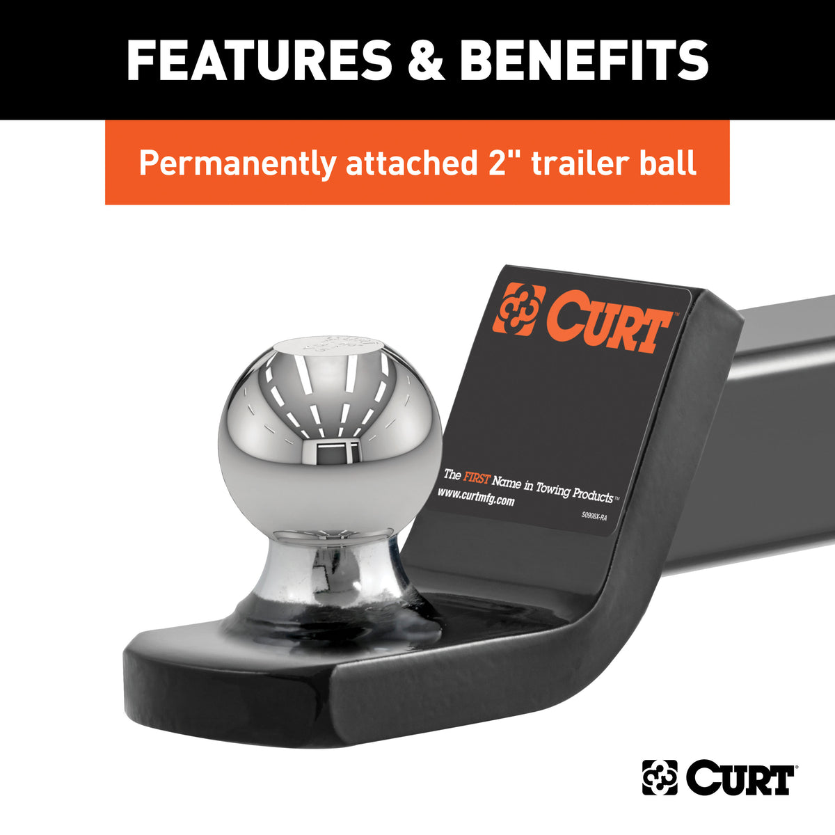 CURT 45141 Trailer Hitch Mount, 2-Inch Ball, Lock, Fits 2-In Receiver, 7,500 lbs, 2" Drop