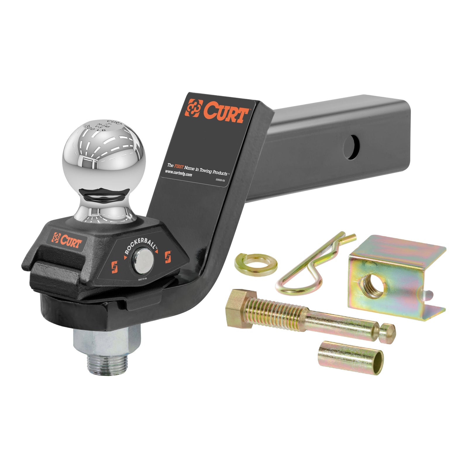 CURT 45143 RockerBall Cushion Hitch Ball Mount, 7,500 lbs 2-Inch Diameter, 2-In Shank, 3" Drop, Anti-Rattle Pin