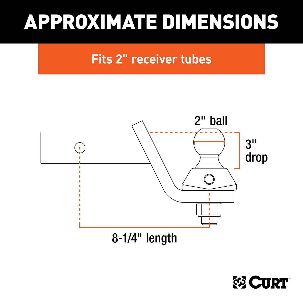 CURT 45143 RockerBall Cushion Hitch Ball Mount, 7,500 lbs 2-Inch Diameter, 2-In Shank, 3" Drop, Anti-Rattle Pin