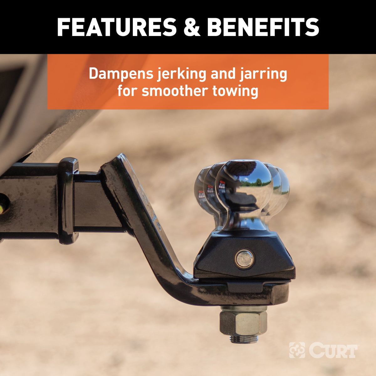CURT 45143 RockerBall Cushion Hitch Ball Mount, 7,500 lbs 2-Inch Diameter, 2-In Shank, 3" Drop, Anti-Rattle Pin