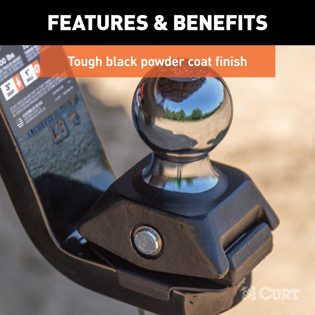CURT 45143 RockerBall Cushion Hitch Ball Mount, 7,500 lbs 2-Inch Diameter, 2-In Shank, 3" Drop, Anti-Rattle Pin