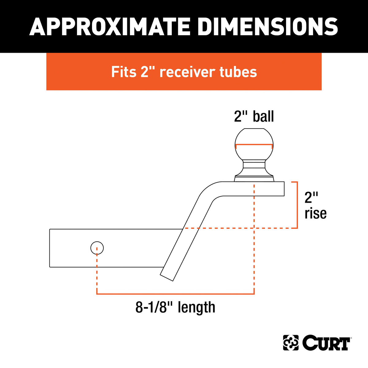 CURT 45155 Fusion Trailer Hitch Mount with 2-Inch Ball & Pin, Fits 2-In Receiver, 7,500 lbs, 2" Rise