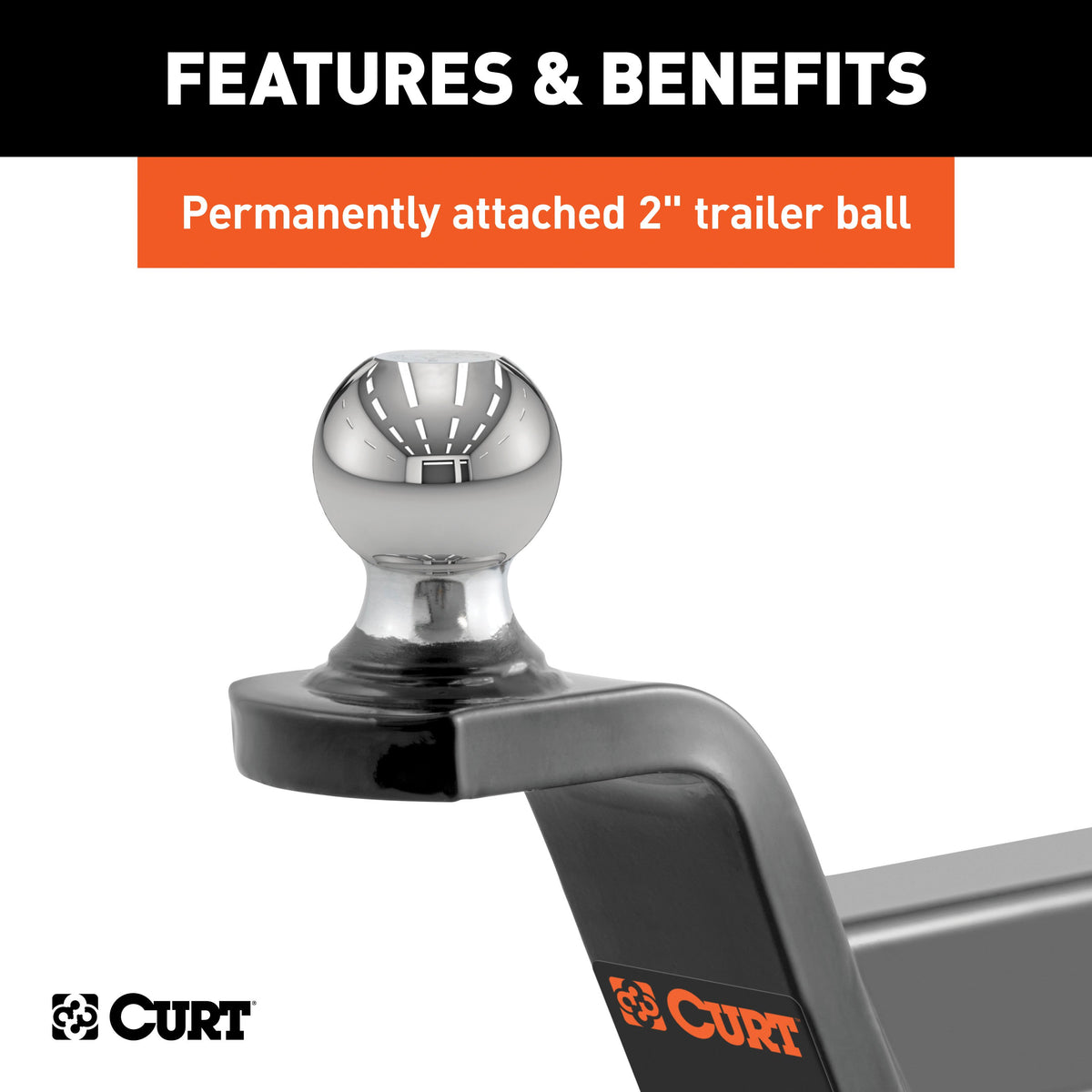 CURT 45155 Fusion Trailer Hitch Mount with 2-Inch Ball & Pin, Fits 2-In Receiver, 7,500 lbs, 2" Rise