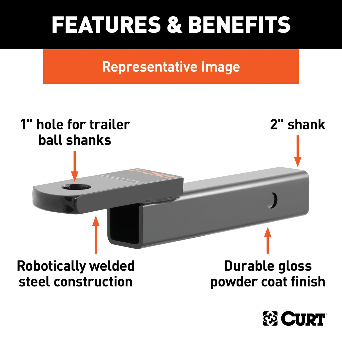 CURT 45250 Class 3 Trailer Hitch Ball Mount, Fits 2-Inch Receiver, 7,500 lbs, 1-Inch Hole, 2-In Drop, 3/4-Inch Rise