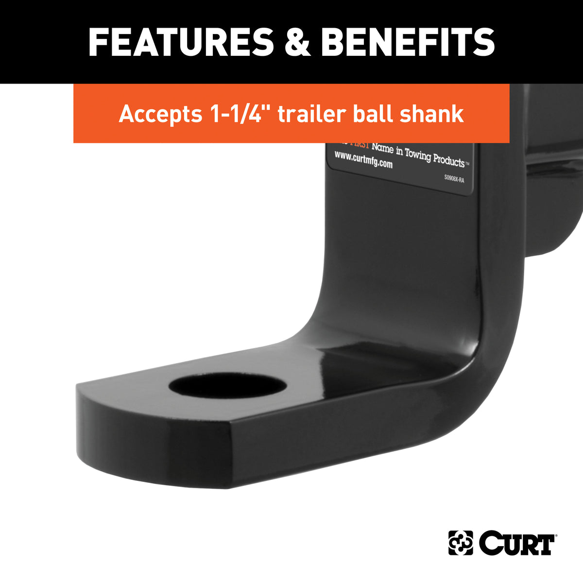 CURT 45313 Class 4 Trailer Hitch Ball Mount, Fits 2-Inch Receiver, 12,000 lbs, 1-1/4-Inch Hole, 4-Inch Drop, 3-Inch Rise