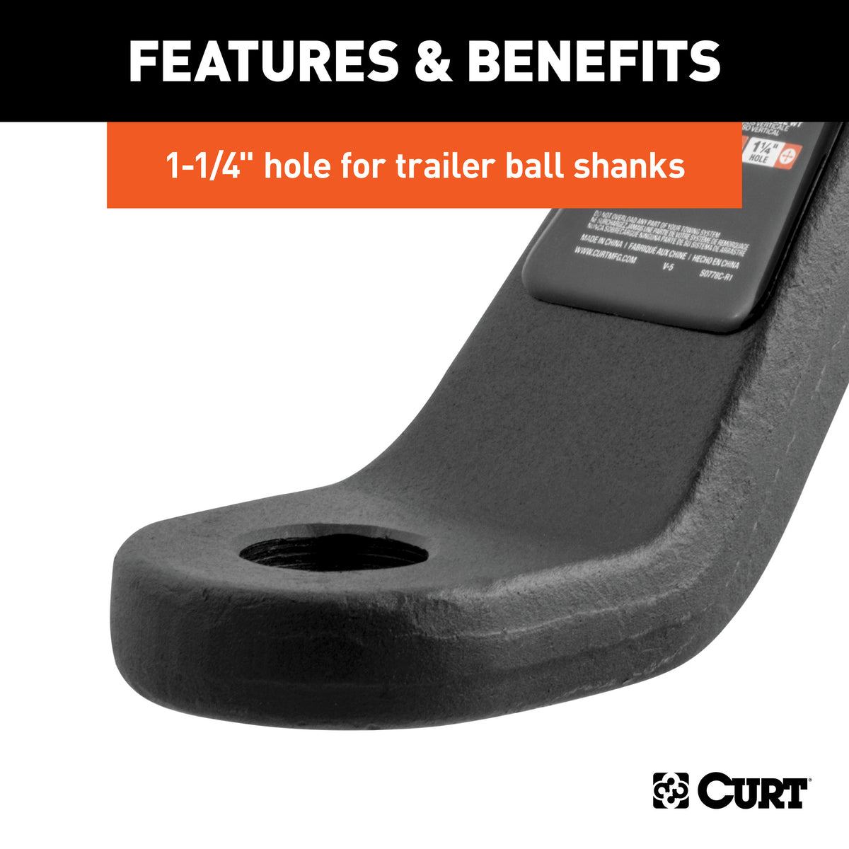 CURT 45342 Forged Trailer Hitch Ball Mount, Fits 2-Inch Receiver, 17,000 lbs, 1-1/4-Inch Hole, 6-Inch Drop, 5-Inch Rise