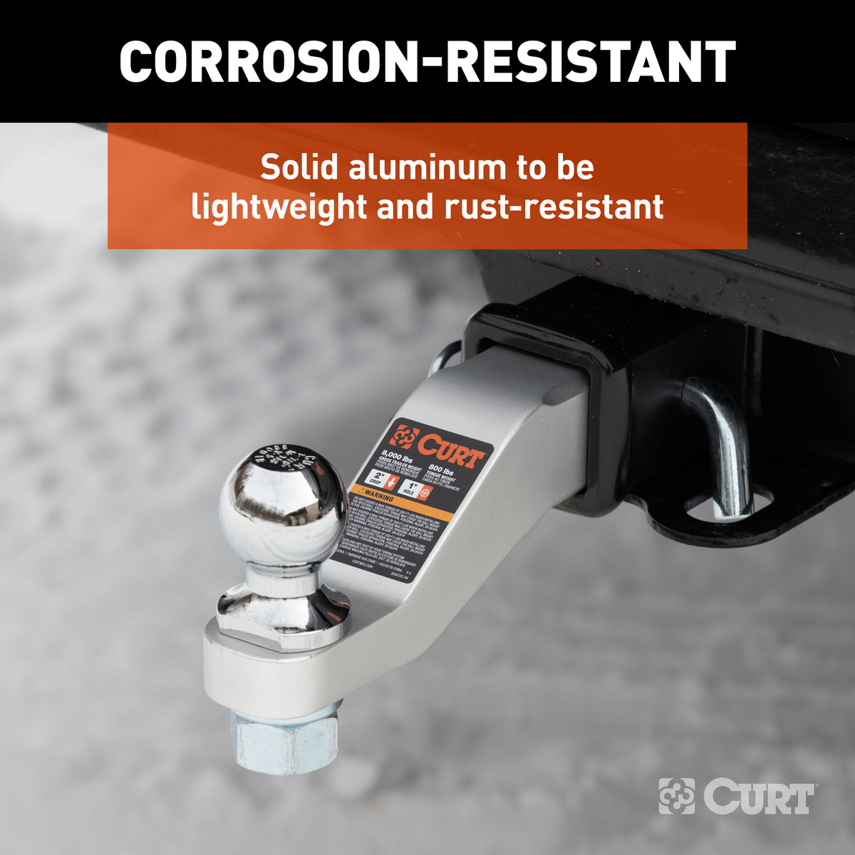 CURT 45360 Aluminum Trailer Hitch Ball Mount, Fits 2-Inch Receiver, 8,000 lbs, 1-Inch Hole, 2-In Drop, 1-In Rise
