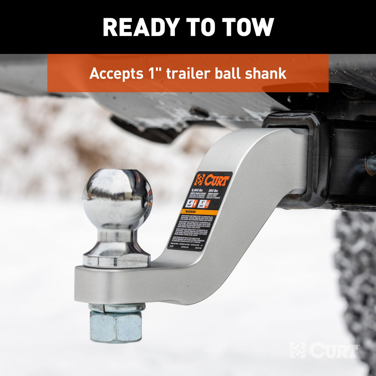 CURT 45361 Aluminum Trailer Hitch Ball Mount, Fits 2-Inch Receiver, 8,000 lbs, 1-Inch Hole, 4-In Drop, 3-In Rise