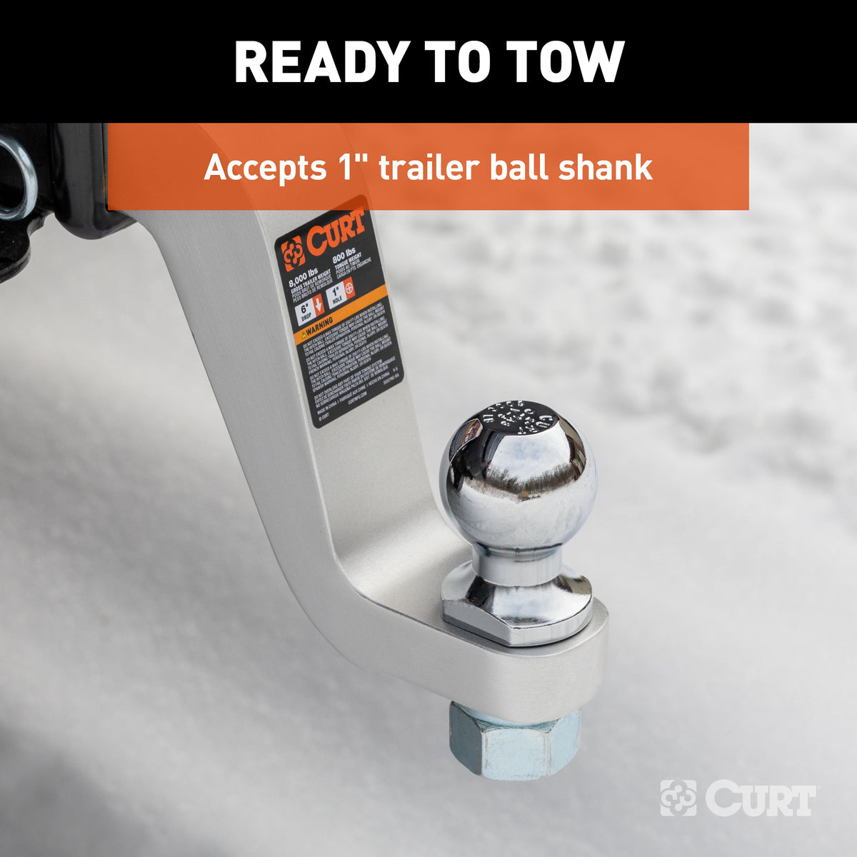 CURT 45362 Aluminum Trailer Hitch Ball Mount, Fits 2-Inch Receiver, 8,000 lbs, 1-Inch Hole, 6-In Drop, 5-In Rise