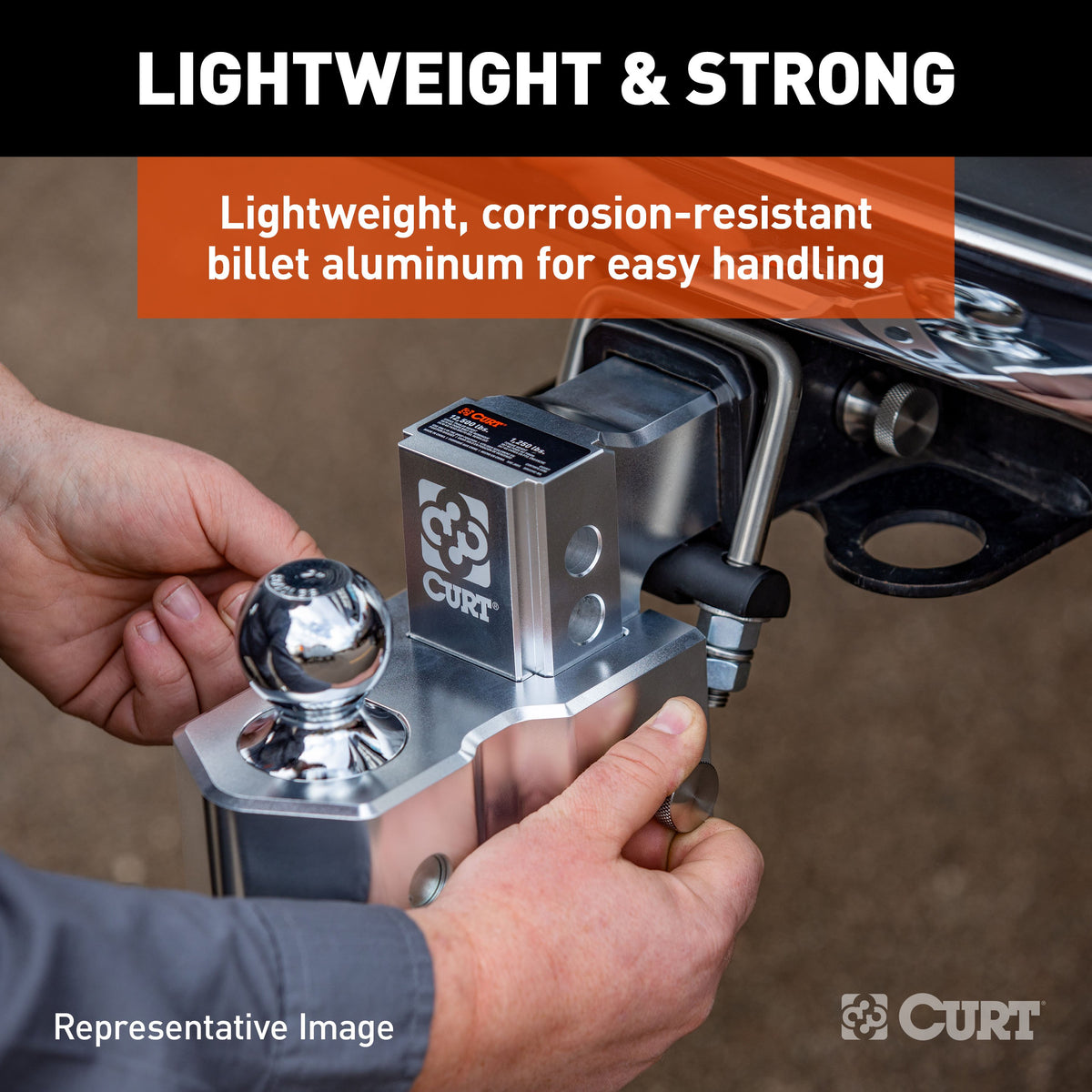 CURT 45363 AlumaLite Adjustable Aluminum Trailer Hitch with Dual Ball, 5-1/2" Drop, 12,500 lbs. GTW, 2" & 2-5/16" Balls