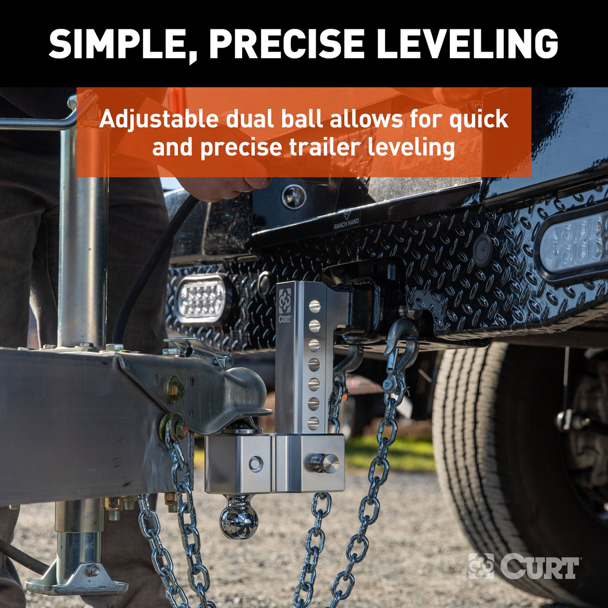 CURT 45365 AlumaLite Adjustable Aluminum Trailer Hitch with Dual Ball, 7-1/2" Drop, 12,500 lbs. GTW, 2" & 2-5/16" Balls