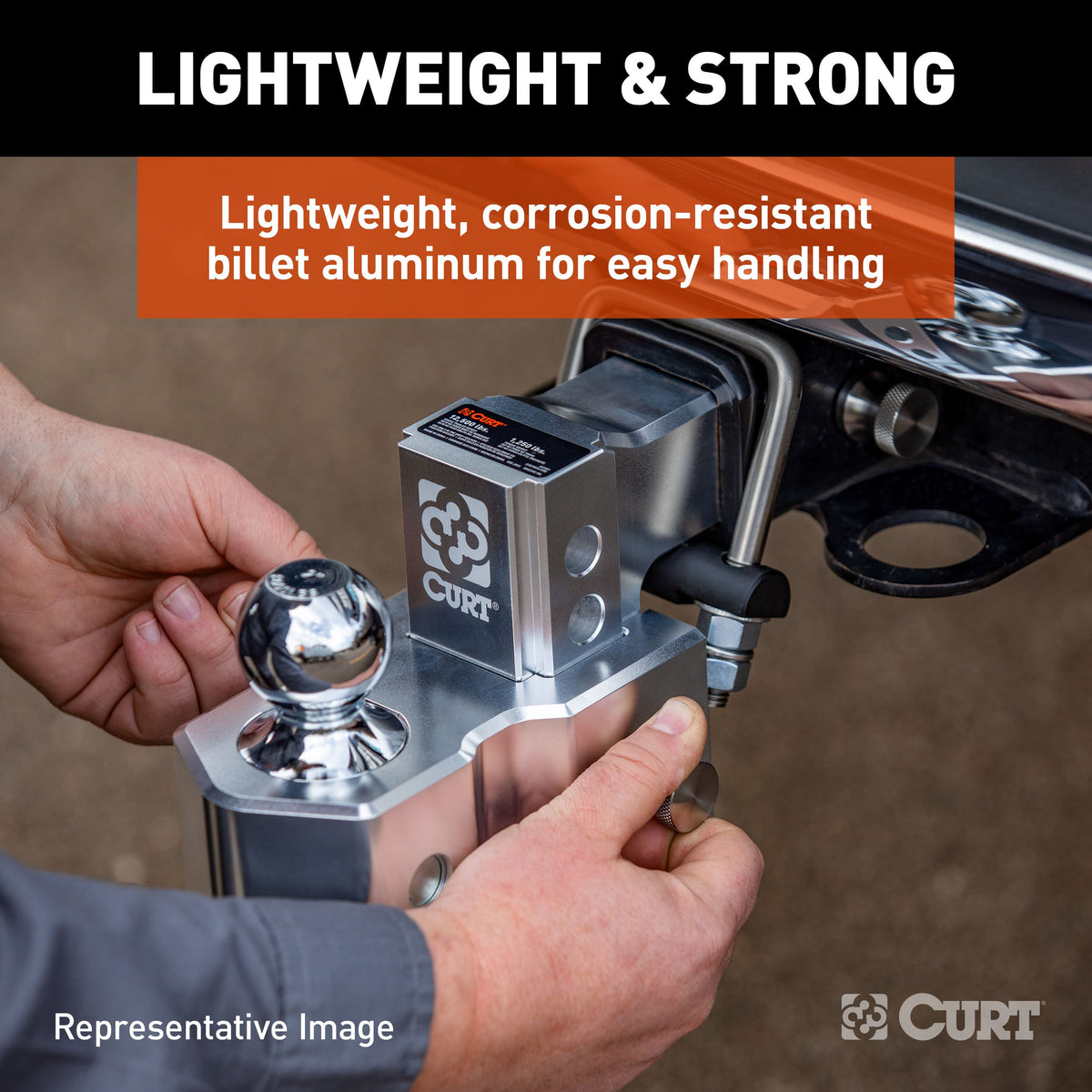CURT 45365 AlumaLite Adjustable Aluminum Trailer Hitch with Dual Ball, 7-1/2" Drop, 12,500 lbs. GTW, 2" & 2-5/16" Balls