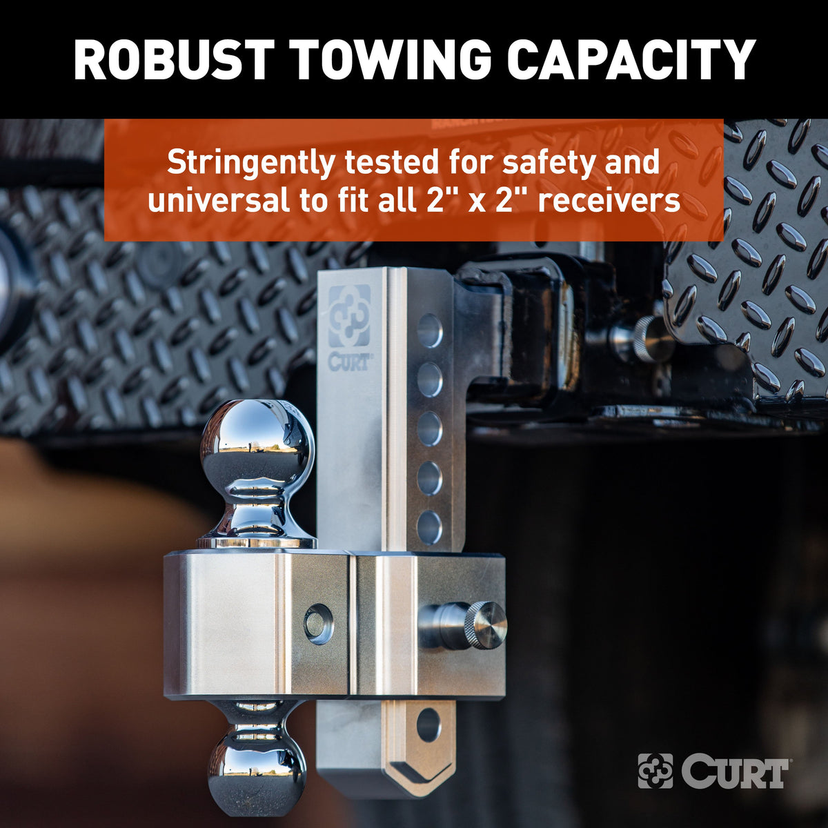 CURT 45365 AlumaLite Adjustable Aluminum Trailer Hitch with Dual Ball, 7-1/2" Drop, 12,500 lbs. GTW, 2" & 2-5/16" Balls