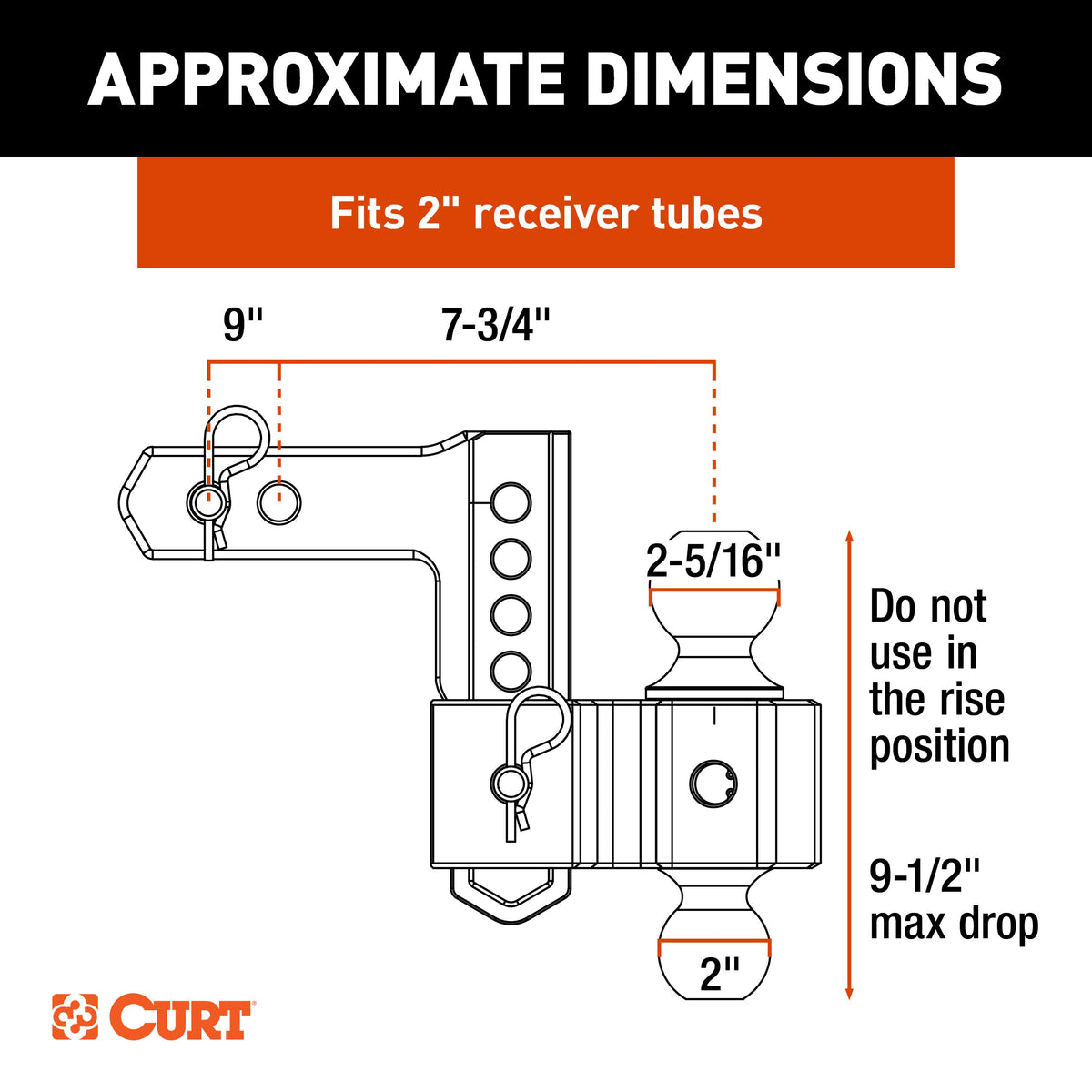 CURT 45366 AlumaLite Adjustable Aluminum Trailer Hitch with Dual Ball, 9-1/2" Drop, 10,000 lbs. GTW, 2" & 2-5/16" Balls