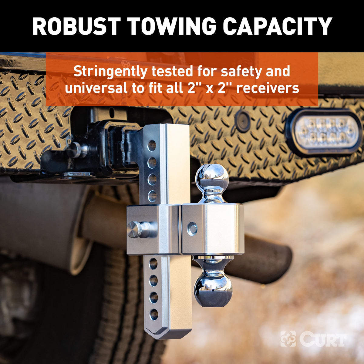 CURT 45366 AlumaLite Adjustable Aluminum Trailer Hitch with Dual Ball, 9-1/2" Drop, 10,000 lbs. GTW, 2" & 2-5/16" Balls