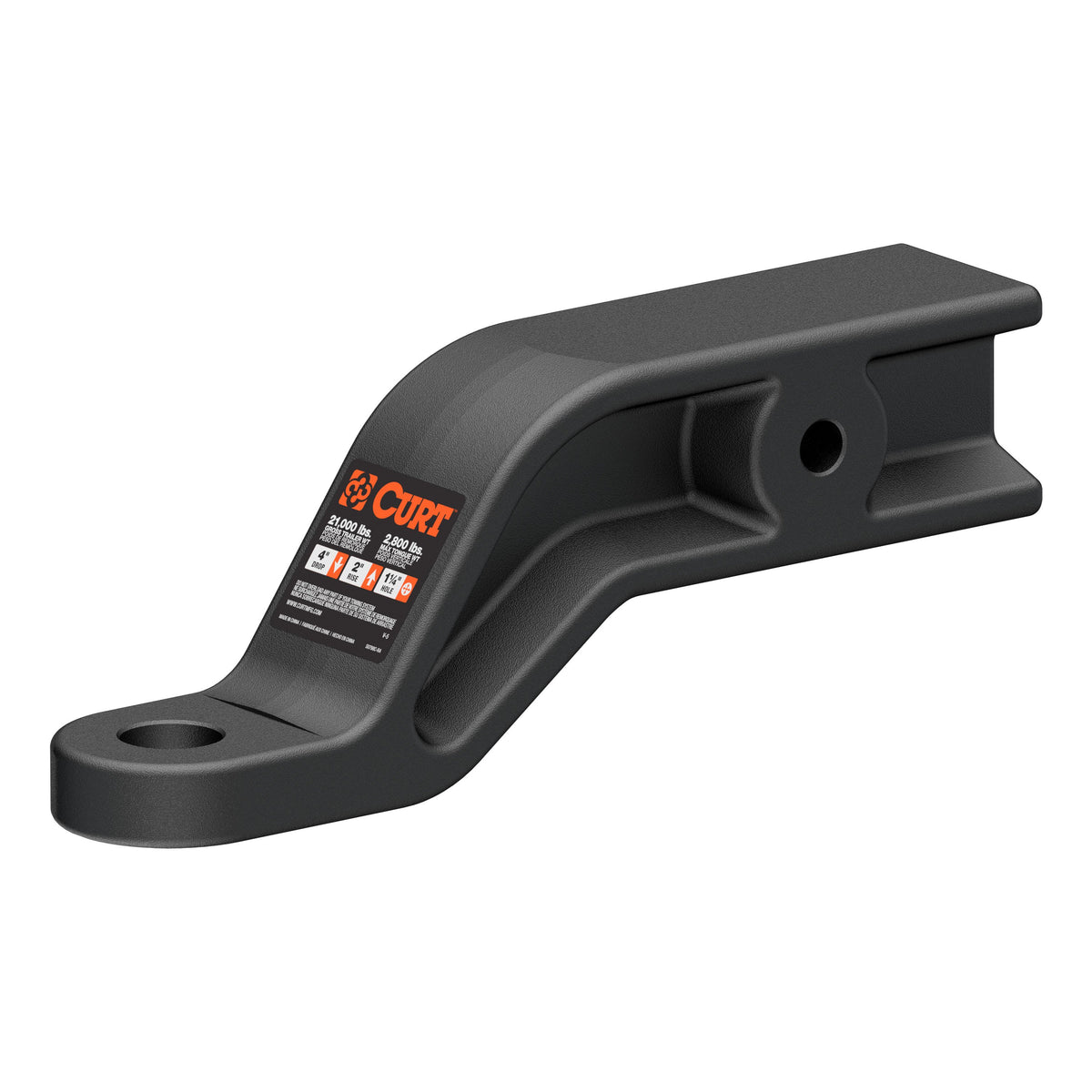 CURT 45430 Industrial Duty Forged Trailer Hitch Ball Mount, Fits 3-Inch Receiver, 21,000 lbs, 1-1/4-Inch Hole, 4-Inch Drop, 2-Inch Rise