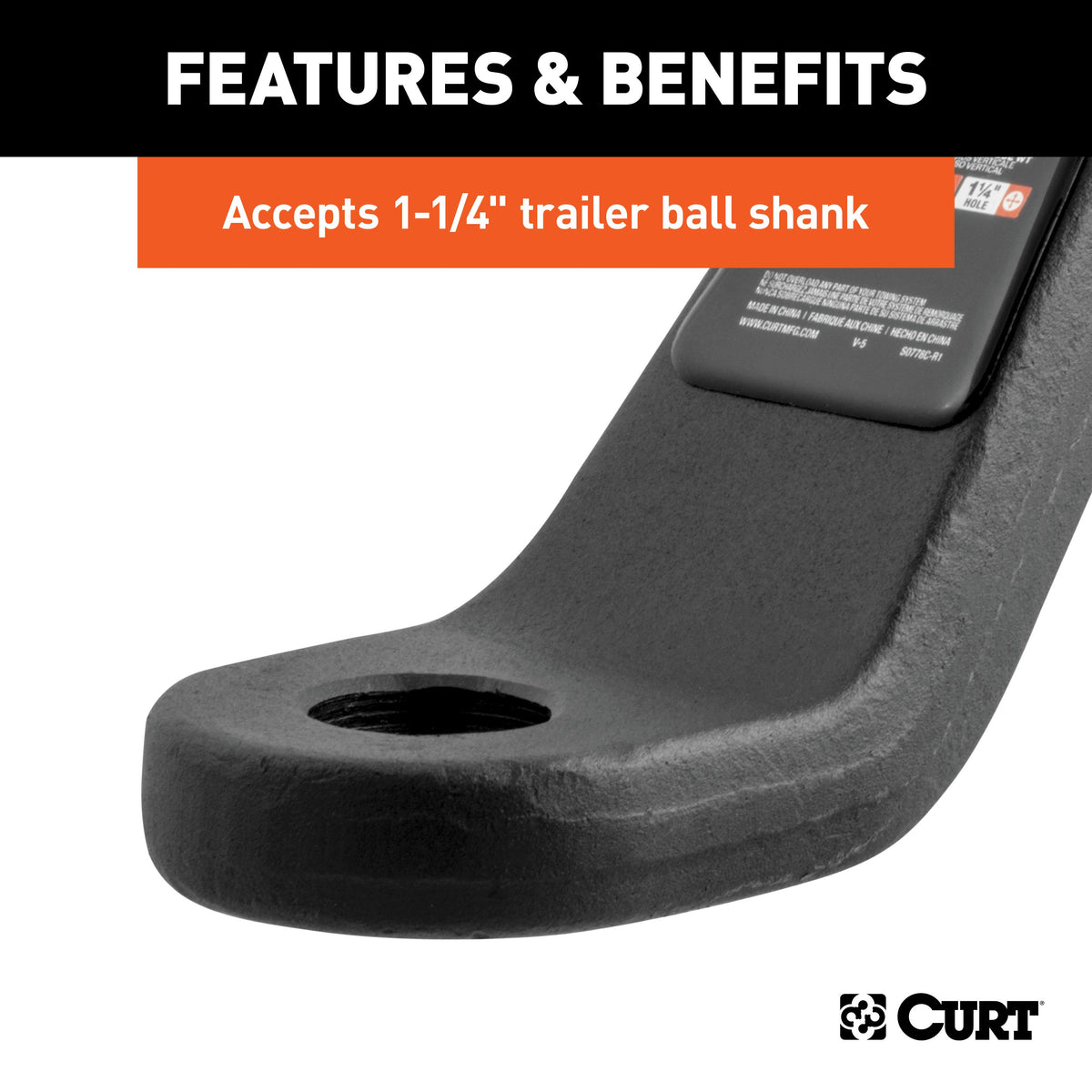 CURT 45432 Industrial Duty Forged Trailer Hitch Ball Mount, Fits 3-Inch Receiver, 21,000 lbs, 1-1/4-Inch Hole, 8-Inch Drop, 6-Inch Rise