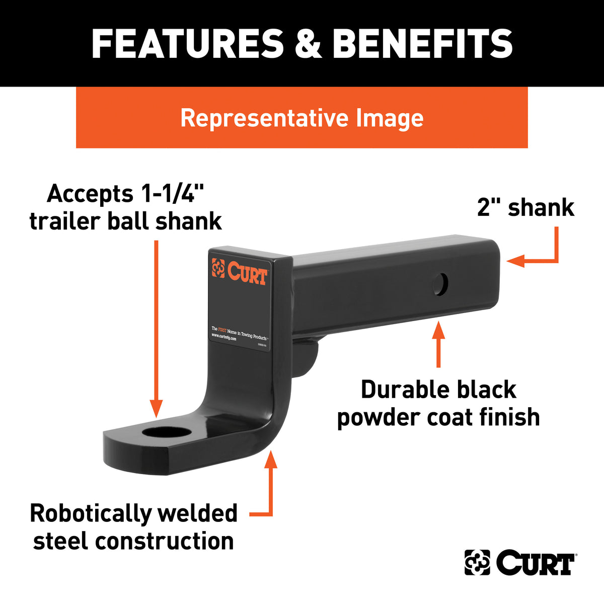 CURT 45446 Class 4 Trailer Hitch Ball Mount, Fits 2-Inch Receiver, 12,000 lbs, 1-1/4-Inch Hole, 6-Inch Drop, 5-Inch Rise