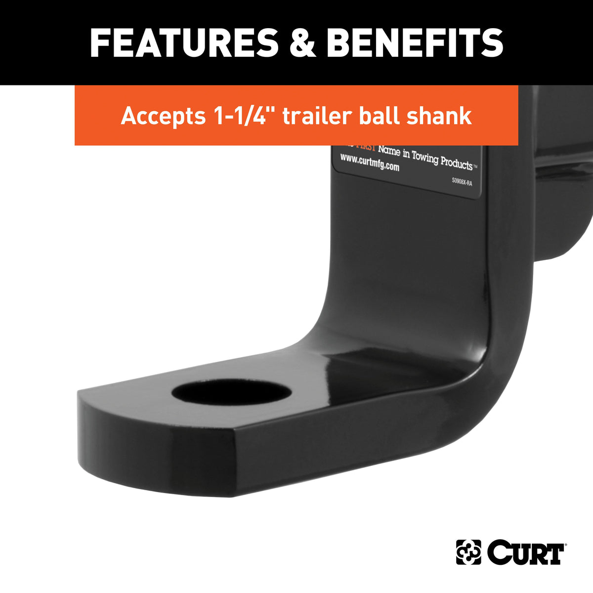 CURT 45448 Class 4 Trailer Hitch Ball Mount, Fits 2-Inch Receiver, 12,000 lbs, 1-1/4-Inch Hole, 8-Inch Drop, 7-Inch Rise