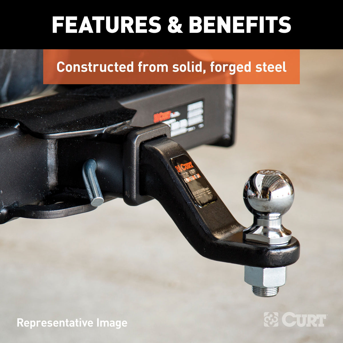 CURT 45460 Commercial Duty Forged Trailer Hitch Ball Mount, 2-1/2-Inch Receiver, 20,000 lbs, 1-1/4-Inch Hole, 8-Inch Drop