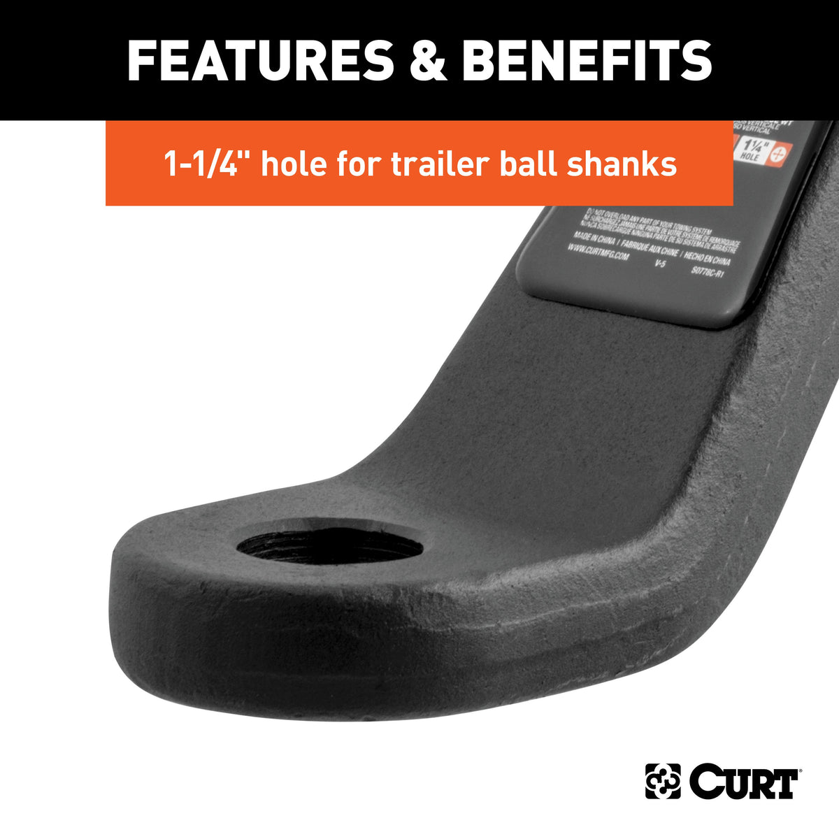 CURT 45460 Commercial Duty Forged Trailer Hitch Ball Mount, 2-1/2-Inch Receiver, 20,000 lbs, 1-1/4-Inch Hole, 8-Inch Drop