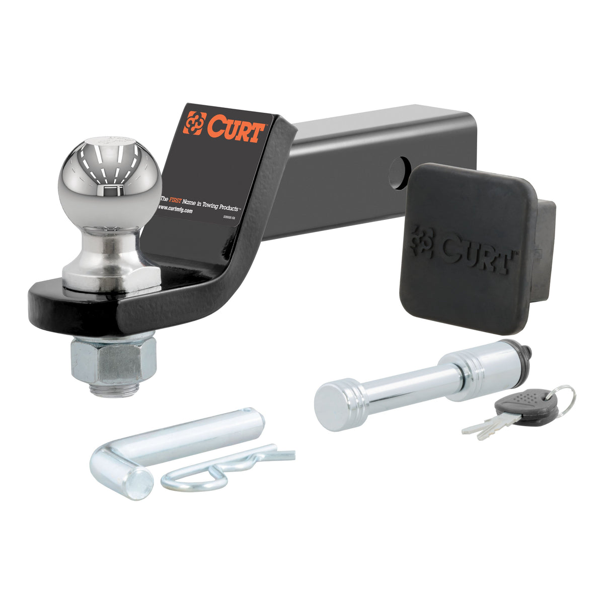 CURT 45534 Trailer Hitch Mount, 2-Inch Ball, Lock, Fits 2-In Receiver, 7,500 lbs, 2" Drop, Cap