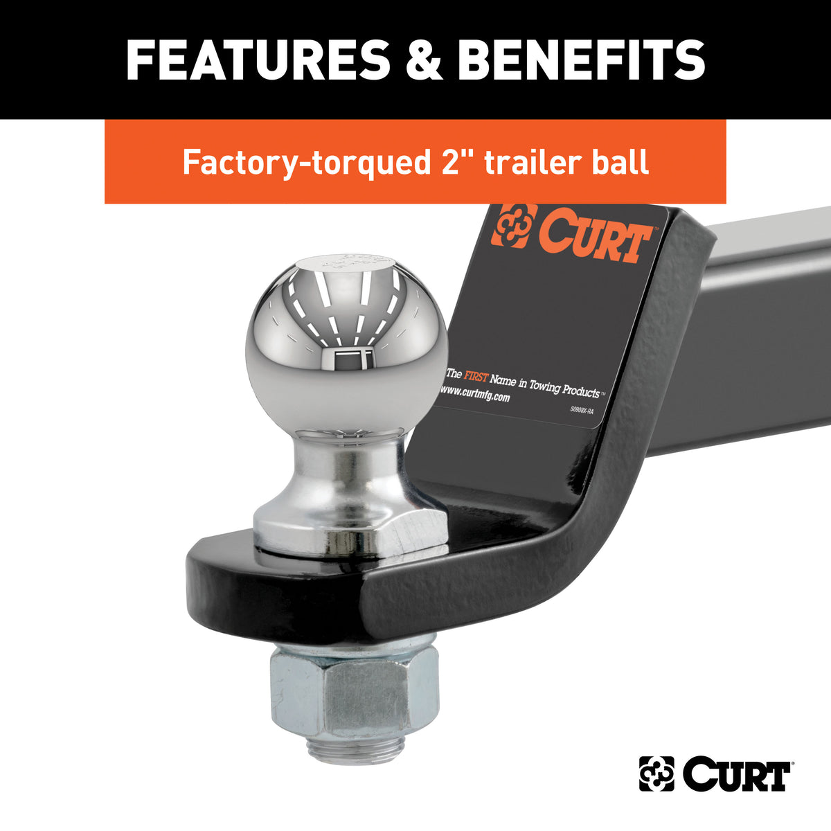 CURT 45534 Trailer Hitch Mount, 2-Inch Ball, Lock, Fits 2-In Receiver, 7,500 lbs, 2" Drop, Cap