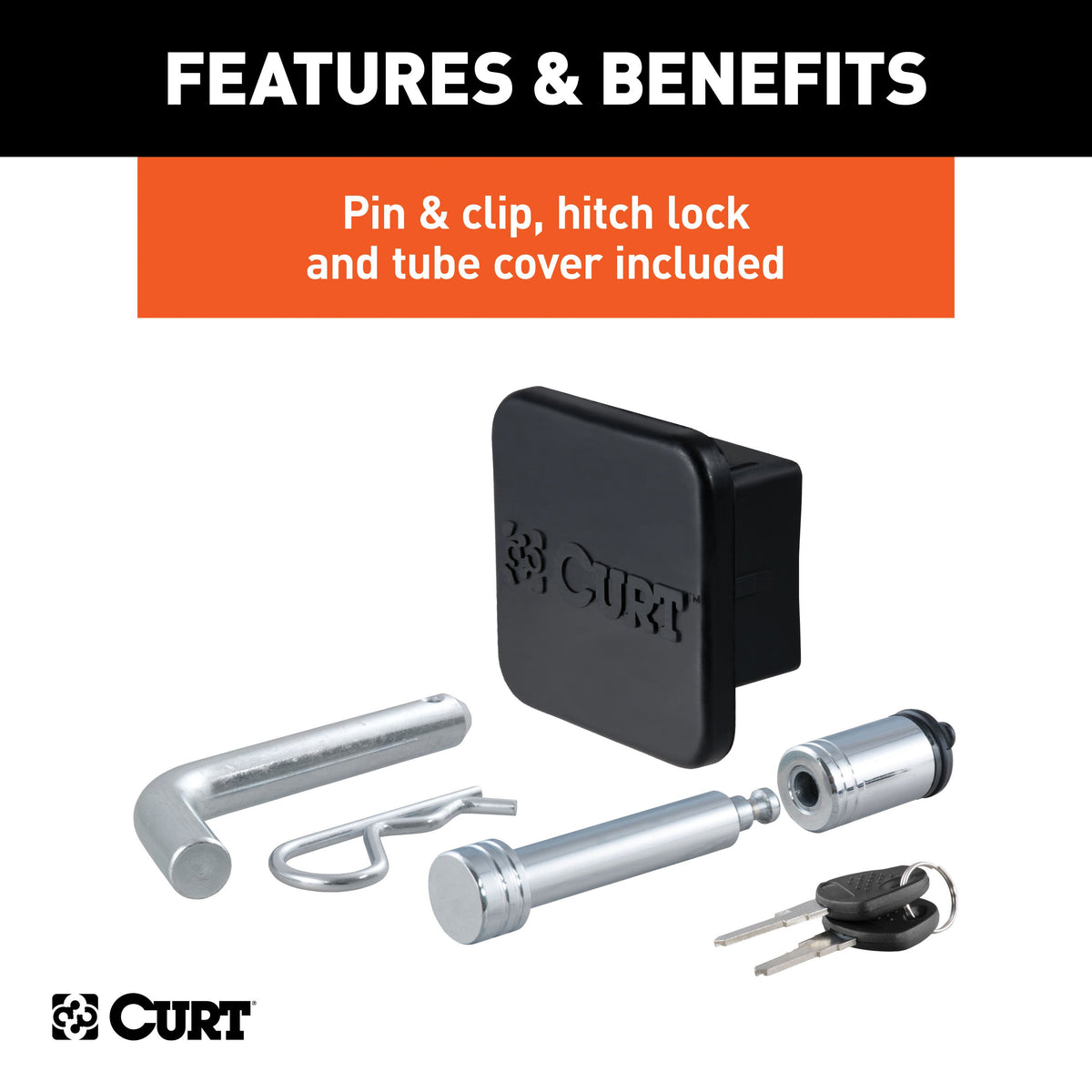 CURT 45534 Trailer Hitch Mount, 2-Inch Ball, Lock, Fits 2-In Receiver, 7,500 lbs, 2" Drop, Cap