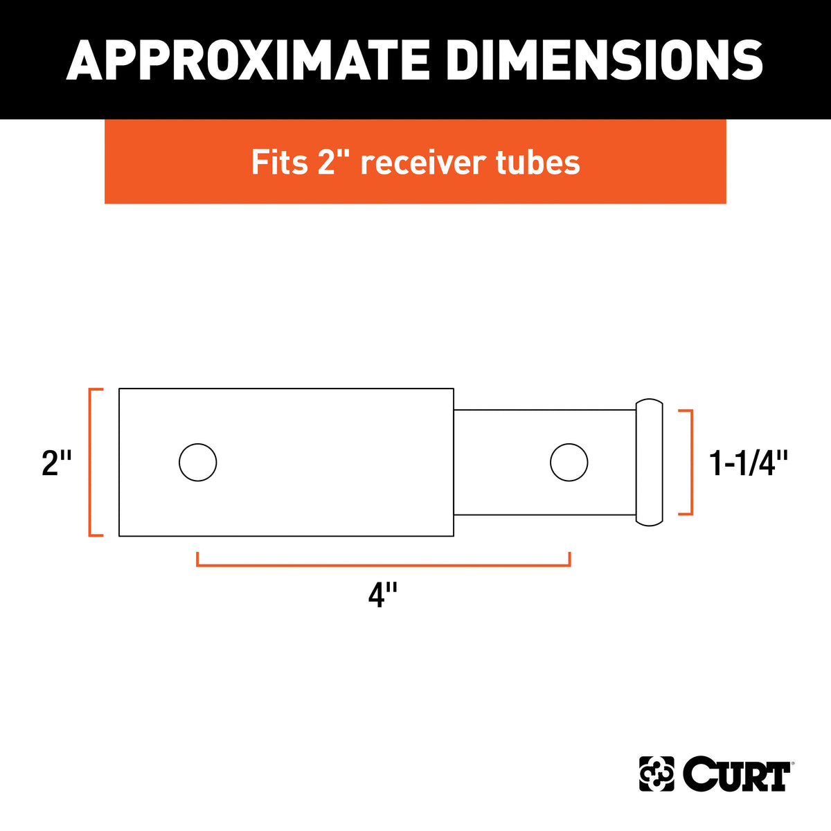 CURT 45770 Trailer Hitch Receiver Adapter Reducer, 2 to 1-1/4-Inch, 4-In Extension, 3,500 lbs