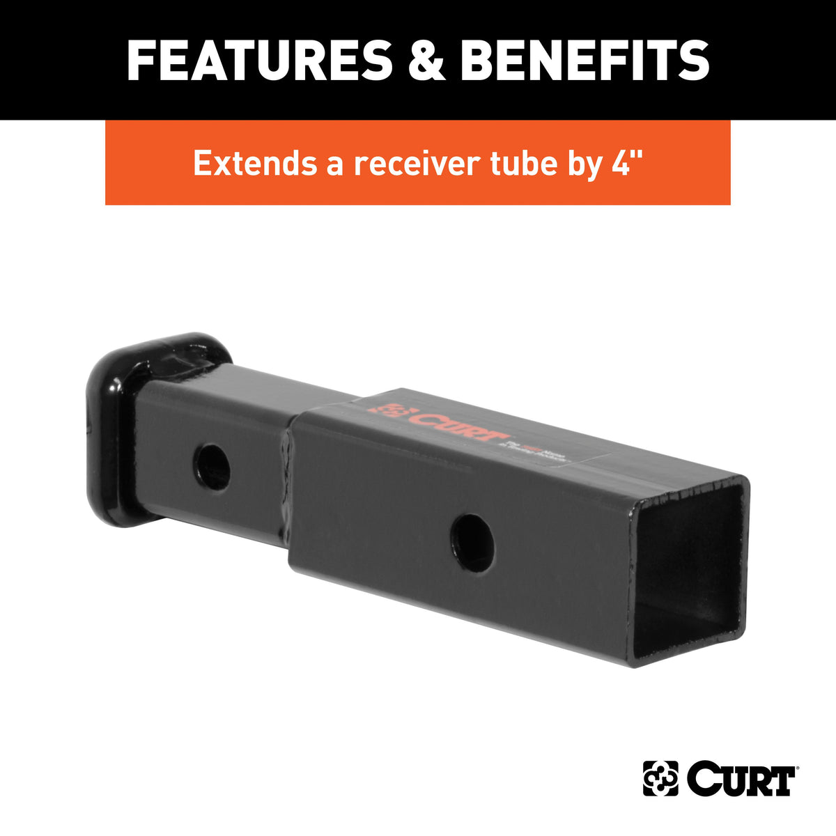 CURT 45770 Trailer Hitch Receiver Adapter Reducer, 2 to 1-1/4-Inch, 4-In Extension, 3,500 lbs
