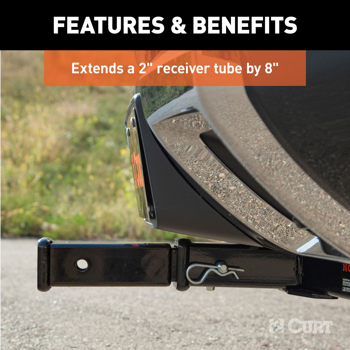 CURT 45791 8-Inch Long Trailer Hitch Extension with Solid Shank for 2-Inch Receiver, 3,500 lbs