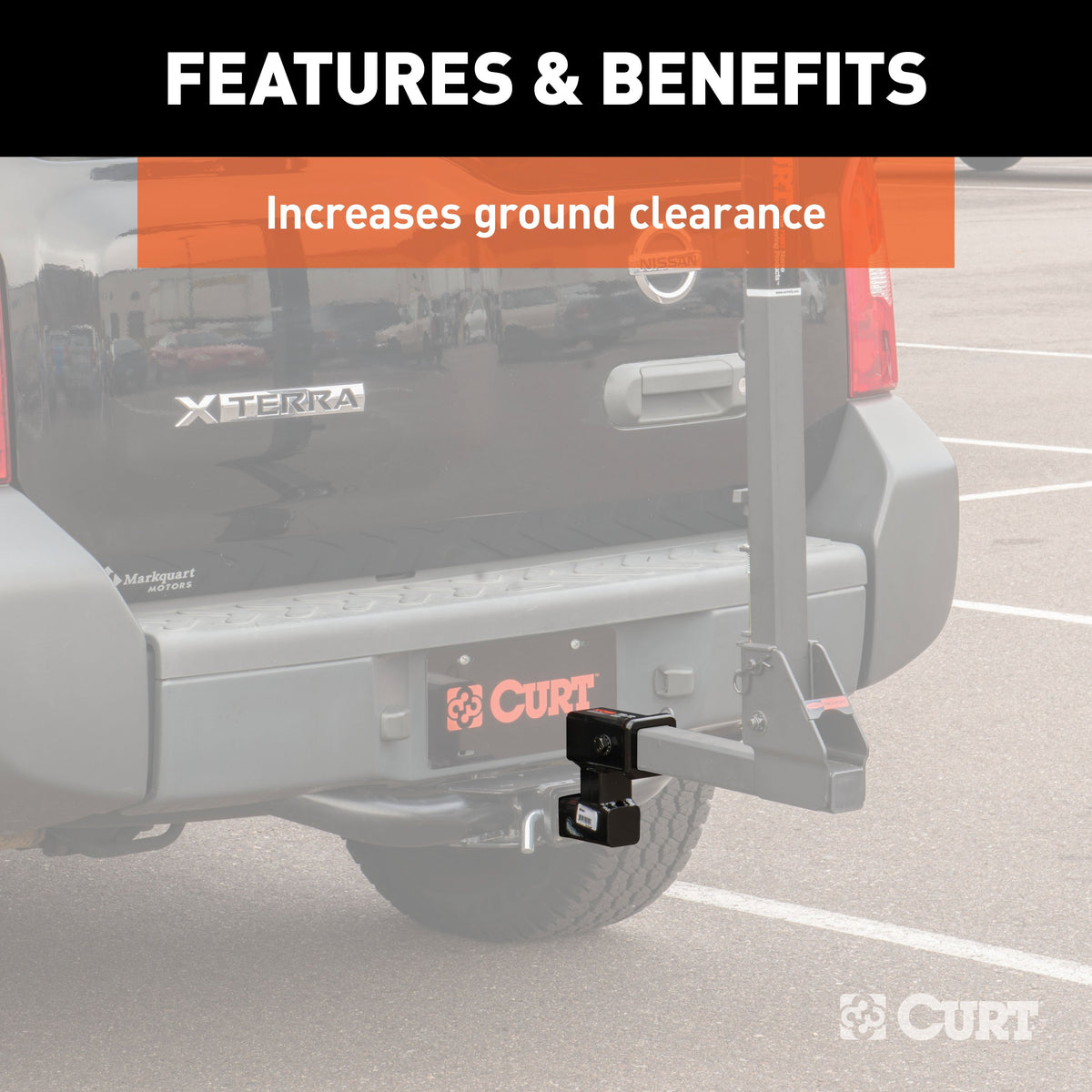 CURT 45794 Raised Trailer Hitch Extender, Fits 2-Inch Receiver, Extends 5-1/4", 4-1/4-In Rise
