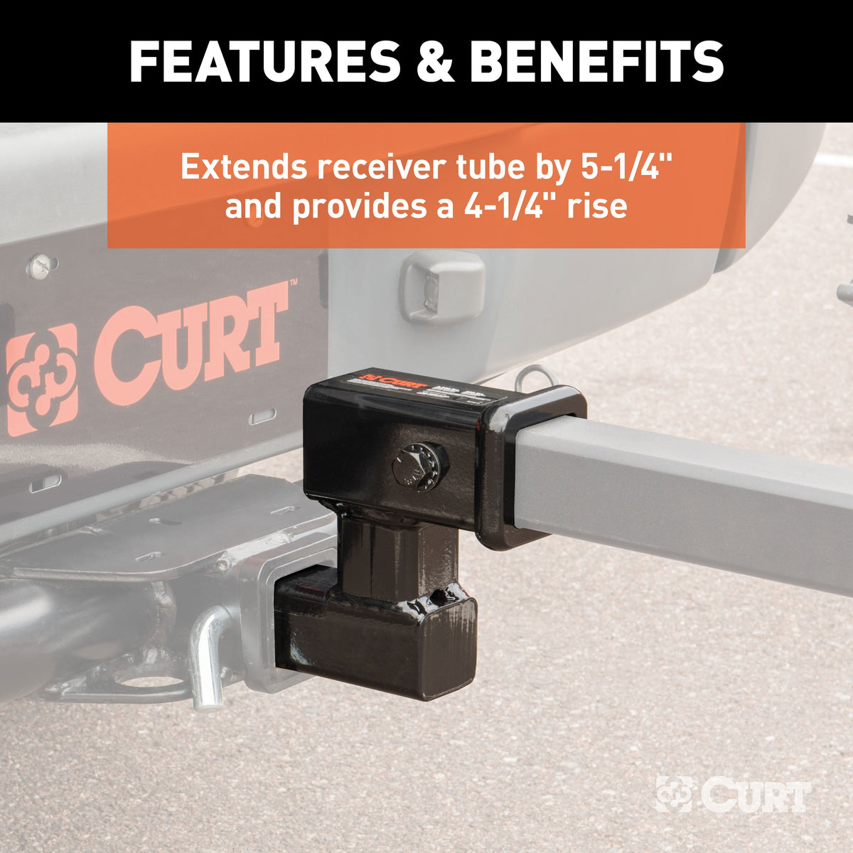 CURT 45794 Raised Trailer Hitch Extender, Fits 2-Inch Receiver, Extends 5-1/4", 4-1/4-In Rise