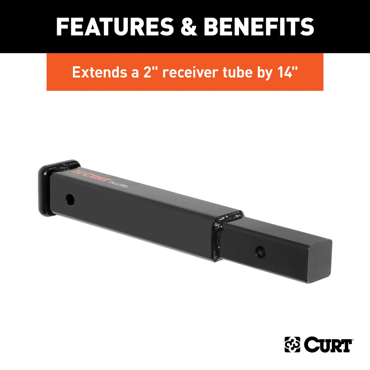 CURT 45795 14-Inch Long Trailer Hitch Extension for 2-Inch Receiver, 3,500 lbs