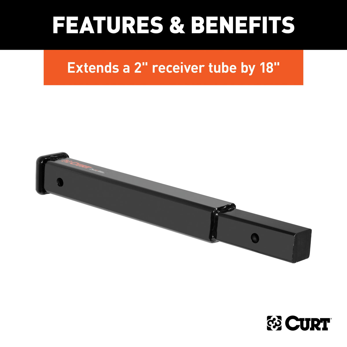CURT 45796 18-Inch Long Trailer Hitch Extension for 2-Inch Receiver, 3,500 lbs