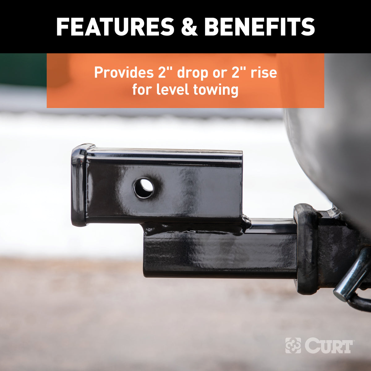 CURT 45797 Trailer Hitch Adapter, 2-Inch Receiver, 2-In Drop or Rise, 7,500 lbs