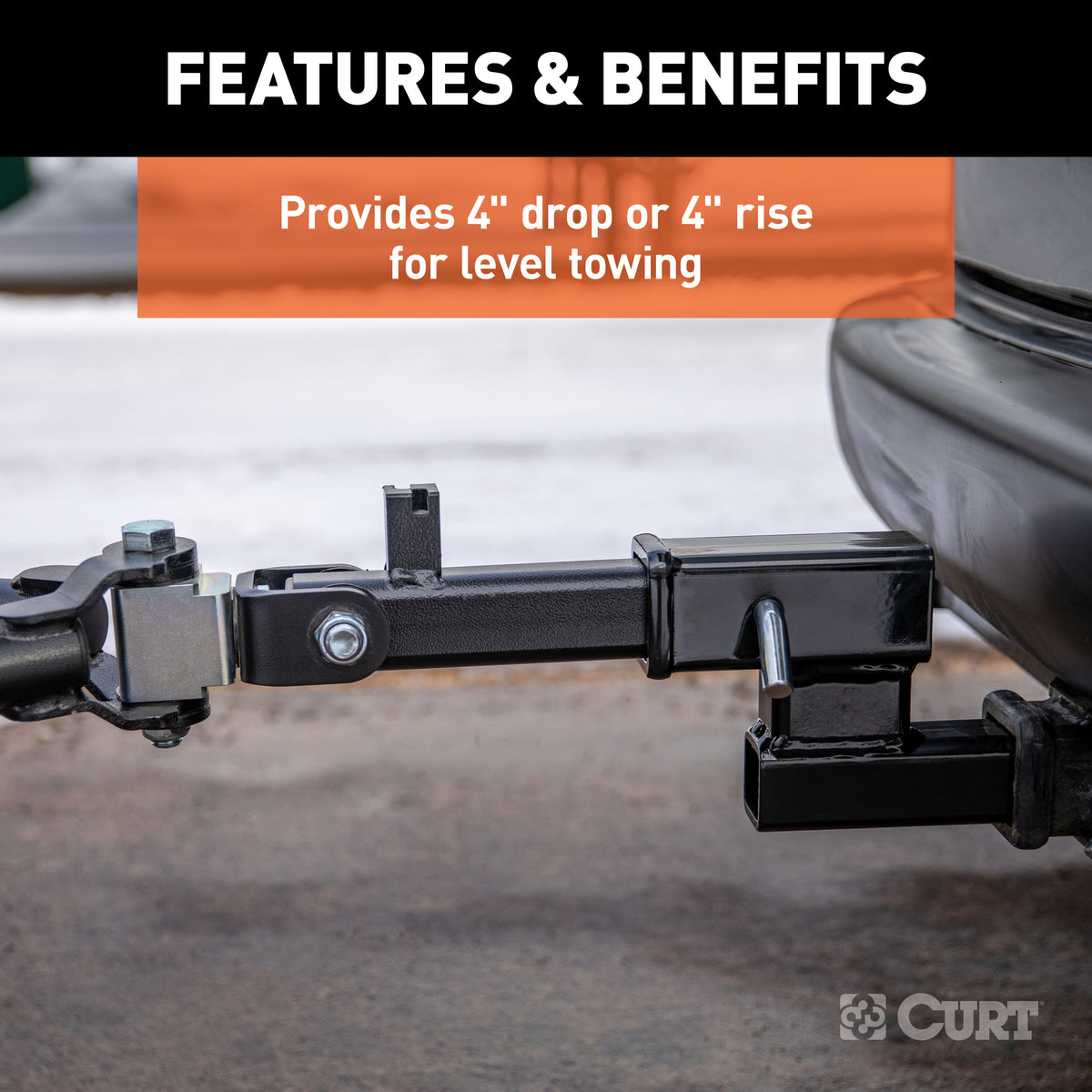 CURT 45798 Trailer Hitch Adapter, 2-Inch Receiver, 4-In Drop or Rise, 7,500 lbs