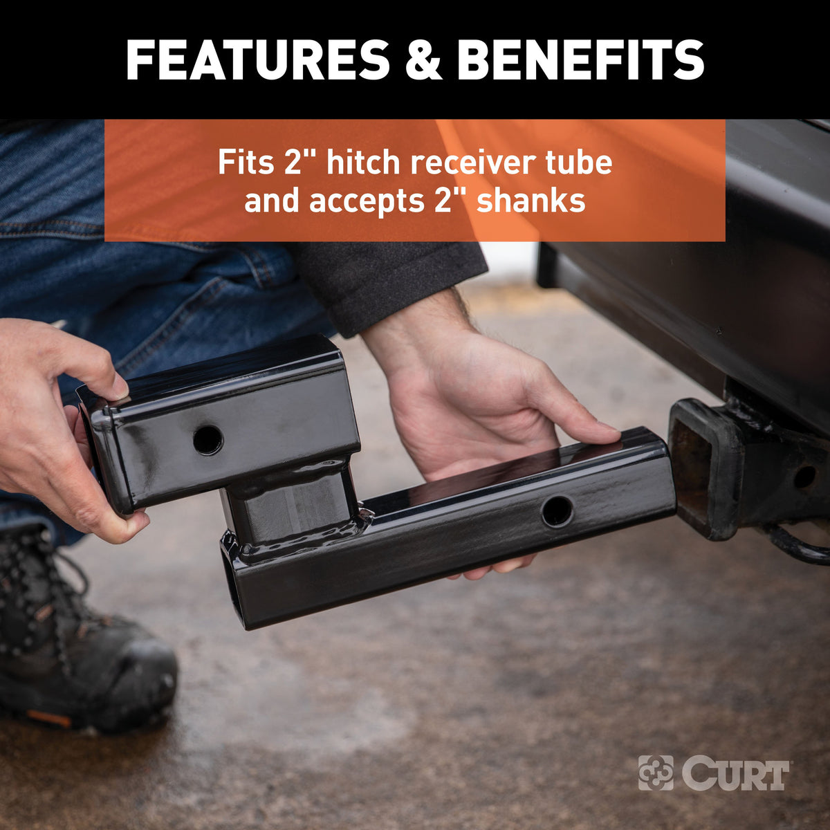 CURT 45798 Trailer Hitch Adapter, 2-Inch Receiver, 4-In Drop or Rise, 7,500 lbs