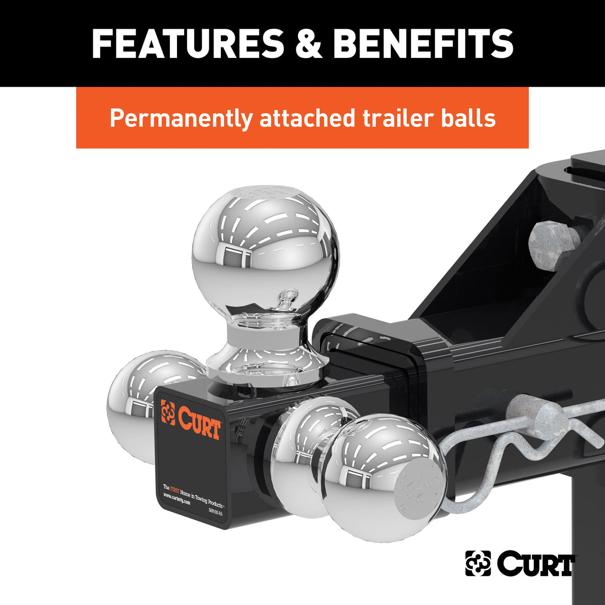 CURT 45799 Adjustable Trailer Hitch Ball Mount, Fits 2-Inch Receiver, 5-3/4-Inch Drop, 1-7/8, 2, 2-5/16-Inch Balls, 10,000 lbs