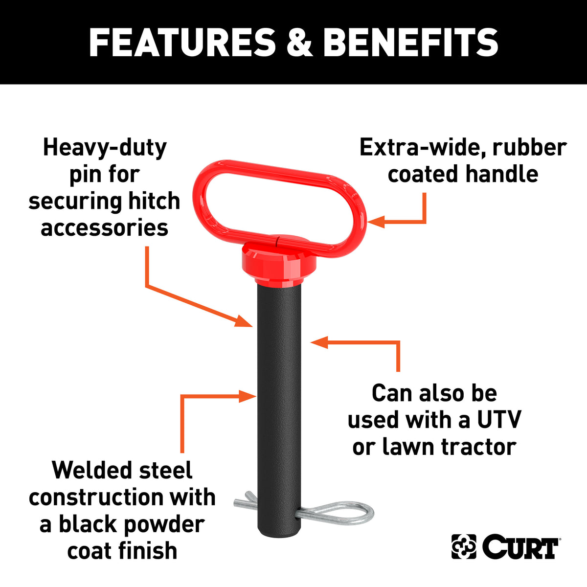 CURT 45803 1 x 5-1/2-Inch Clevis Pin Hitch with Rubber-Coated Handle and Clip