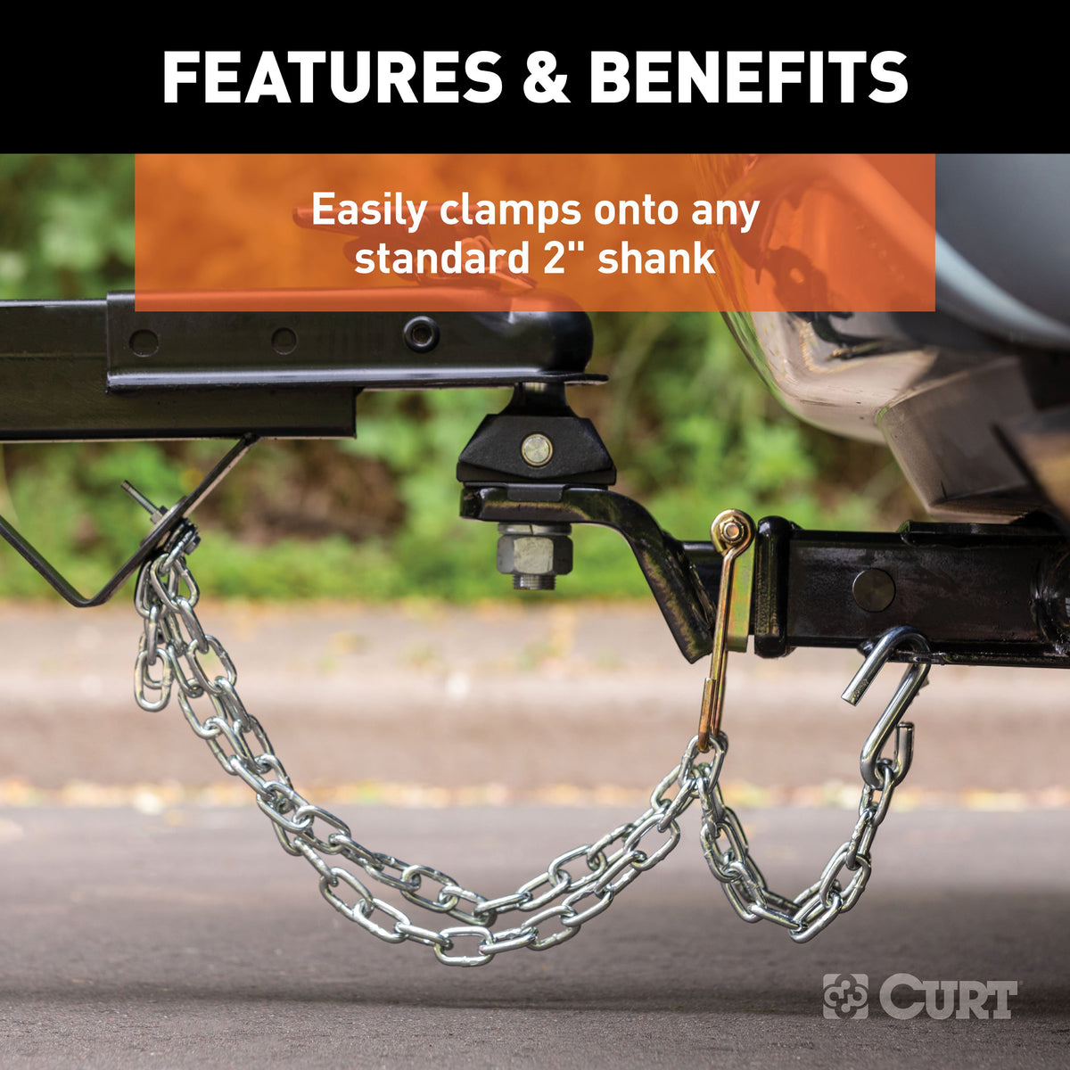 CURT 45806 Trailer Safety Chain Holder Bracket for 2-inch Shank, Bolt-On Steel Hanger Hooks